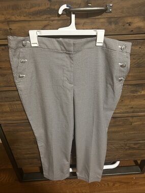 LOFT Brown & Navy Houndstooth Trousers w/button details. Work. Preppy. 18Petite